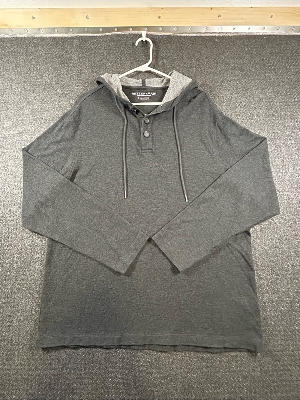 Mizzen + Main Mens 2XL Fairway Hooded Henley Performance Hoodie Pullover Black